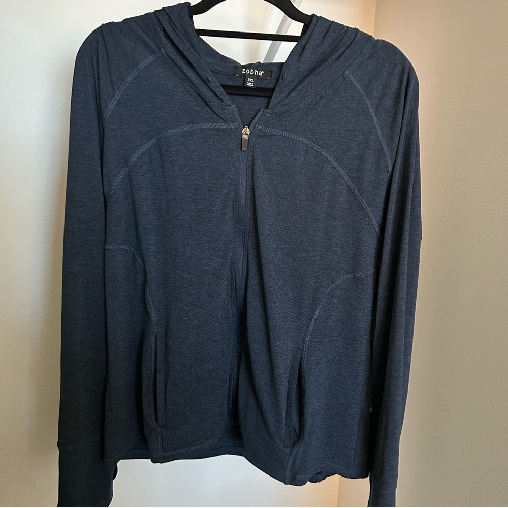Zobha Dark Blue Zip-Up Jacket With Pockets